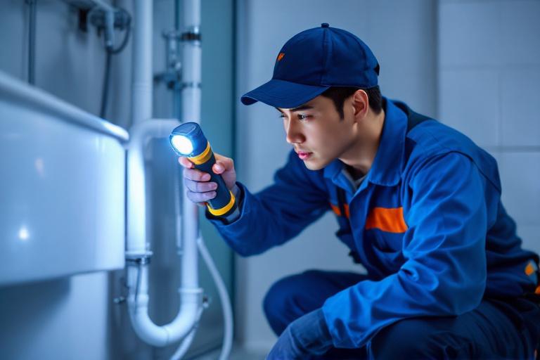 배관 점검 중인 훈설비누수연구소 전문 기술자